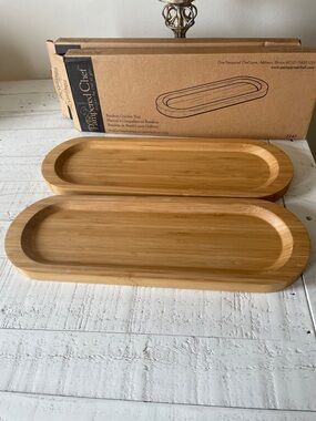 Pampered Chef Bamboo Serving Tray - Natural Bamboo Set of 2